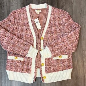 Maeve/Anthropologie Tweed Cardigan with Gold Buttons